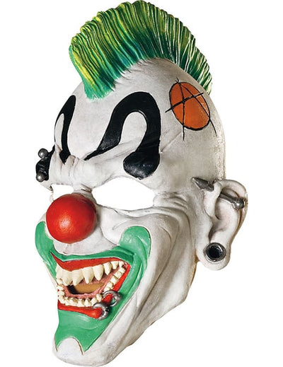 Masque clown punk pour adulte blanc avec crête verte et piercings