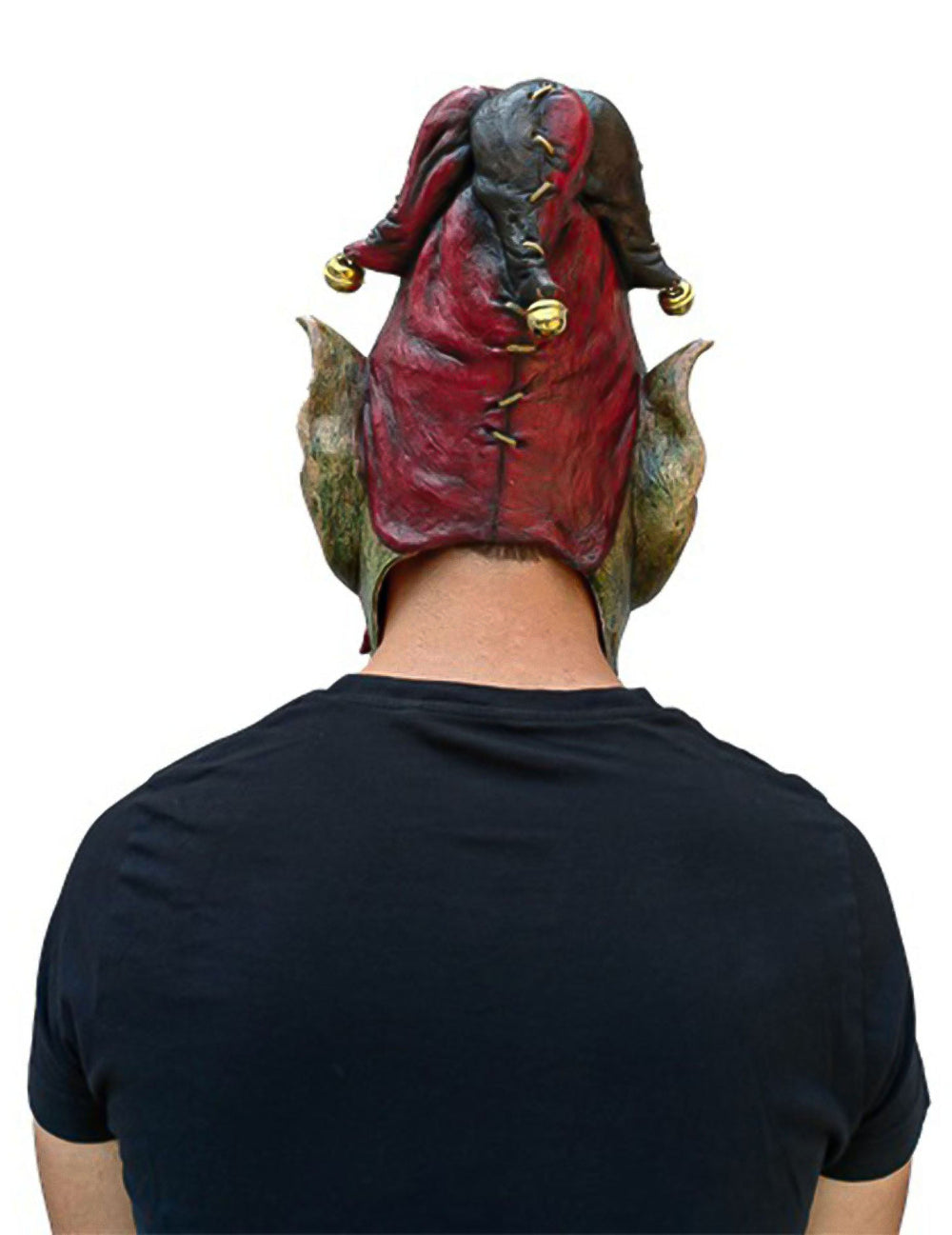 Masque d'arlequin malfaisant pour adulte rouge et noir avec grelots
