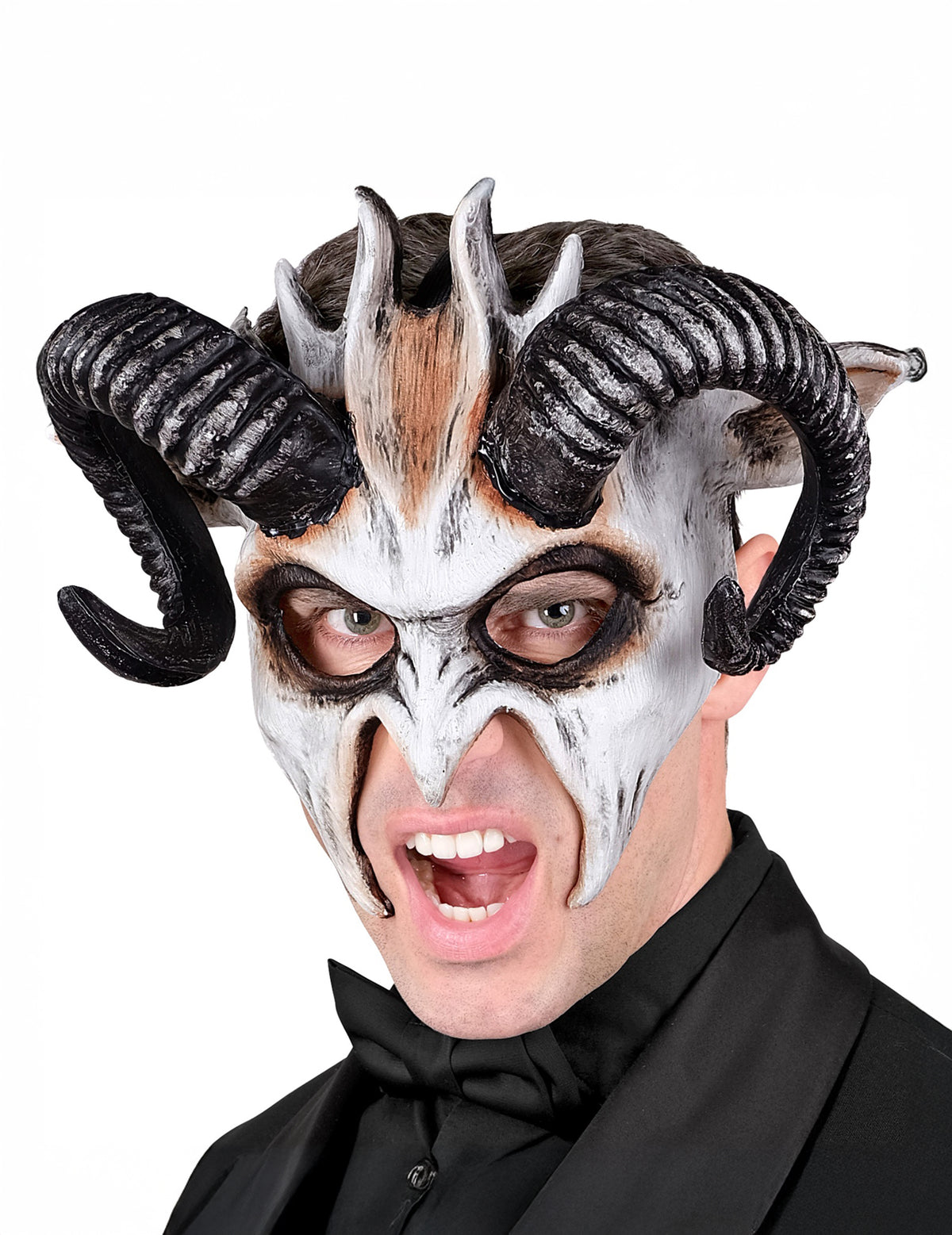 Masque de démon à cornes pour adulte blanc et noir