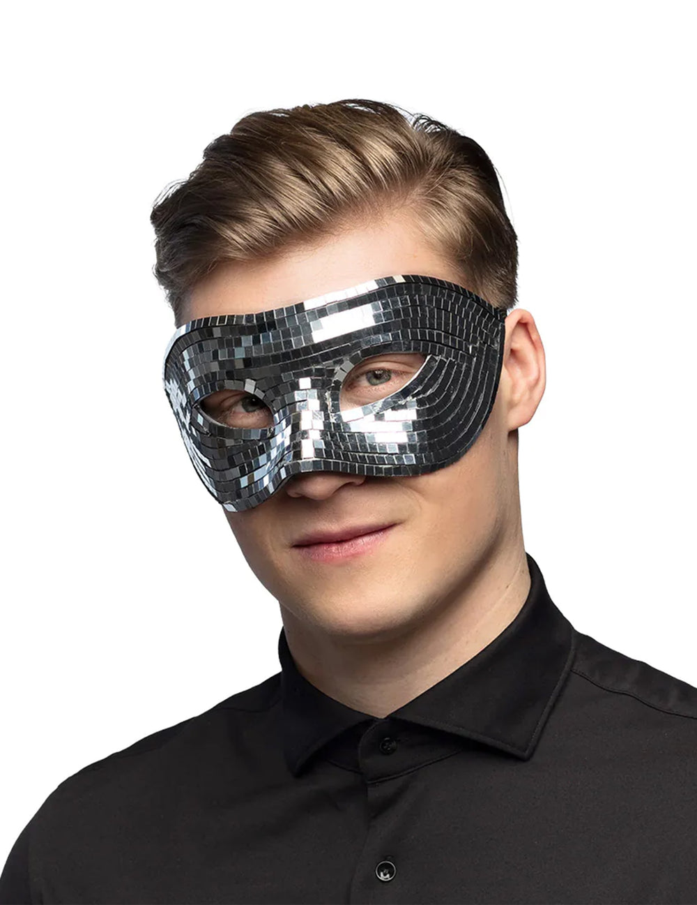 Vue de face du masque disco à facettes pour adulte