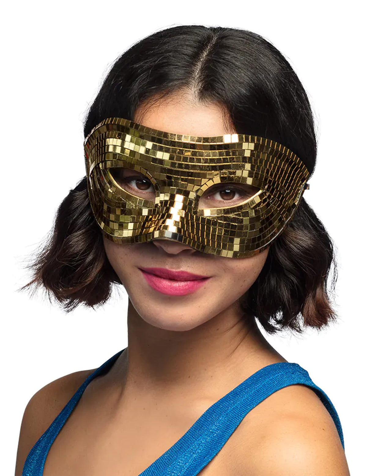 Vue de face du masque disco à facettes pour adulte