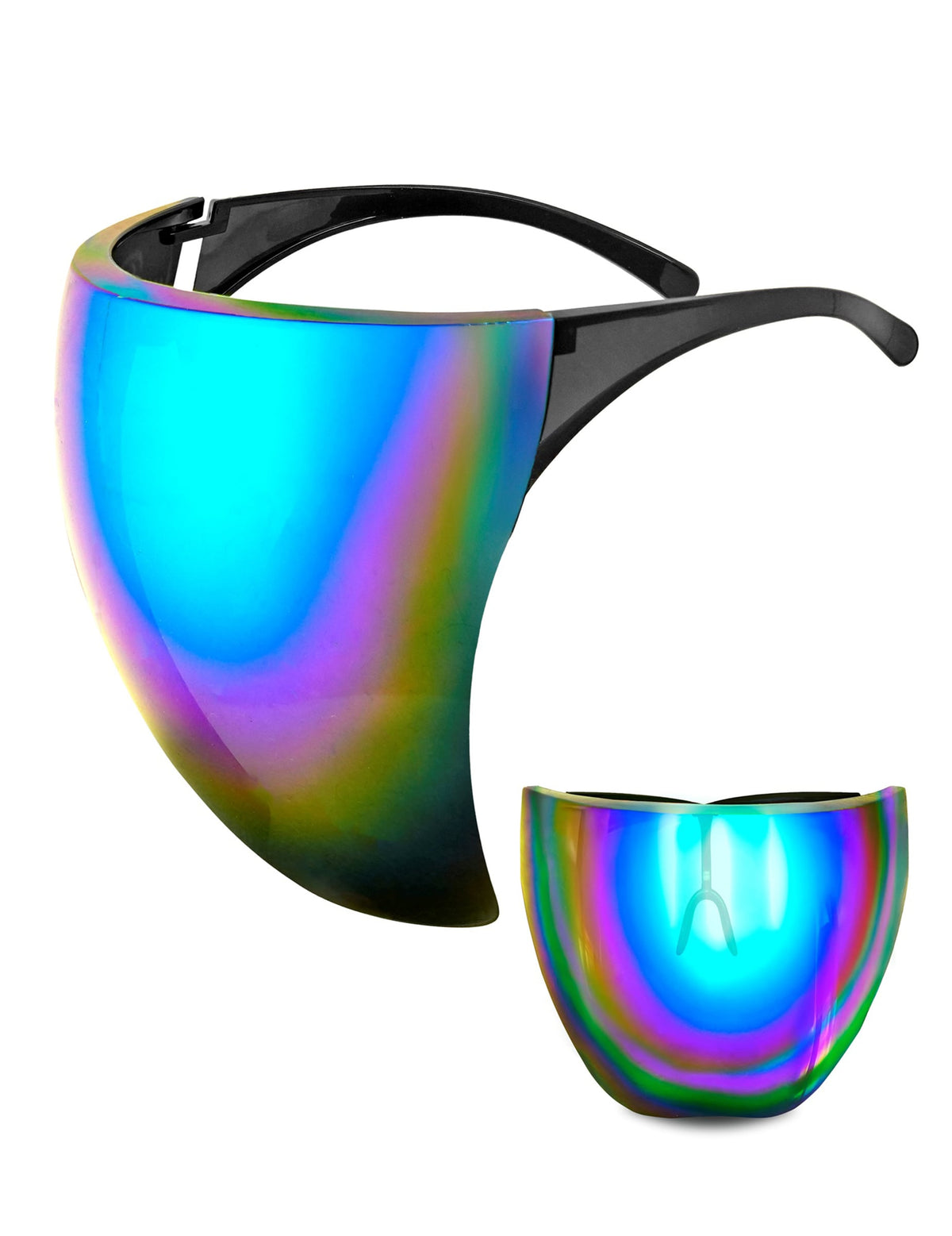 Vue de profil et de face du masque futuriste à reflets