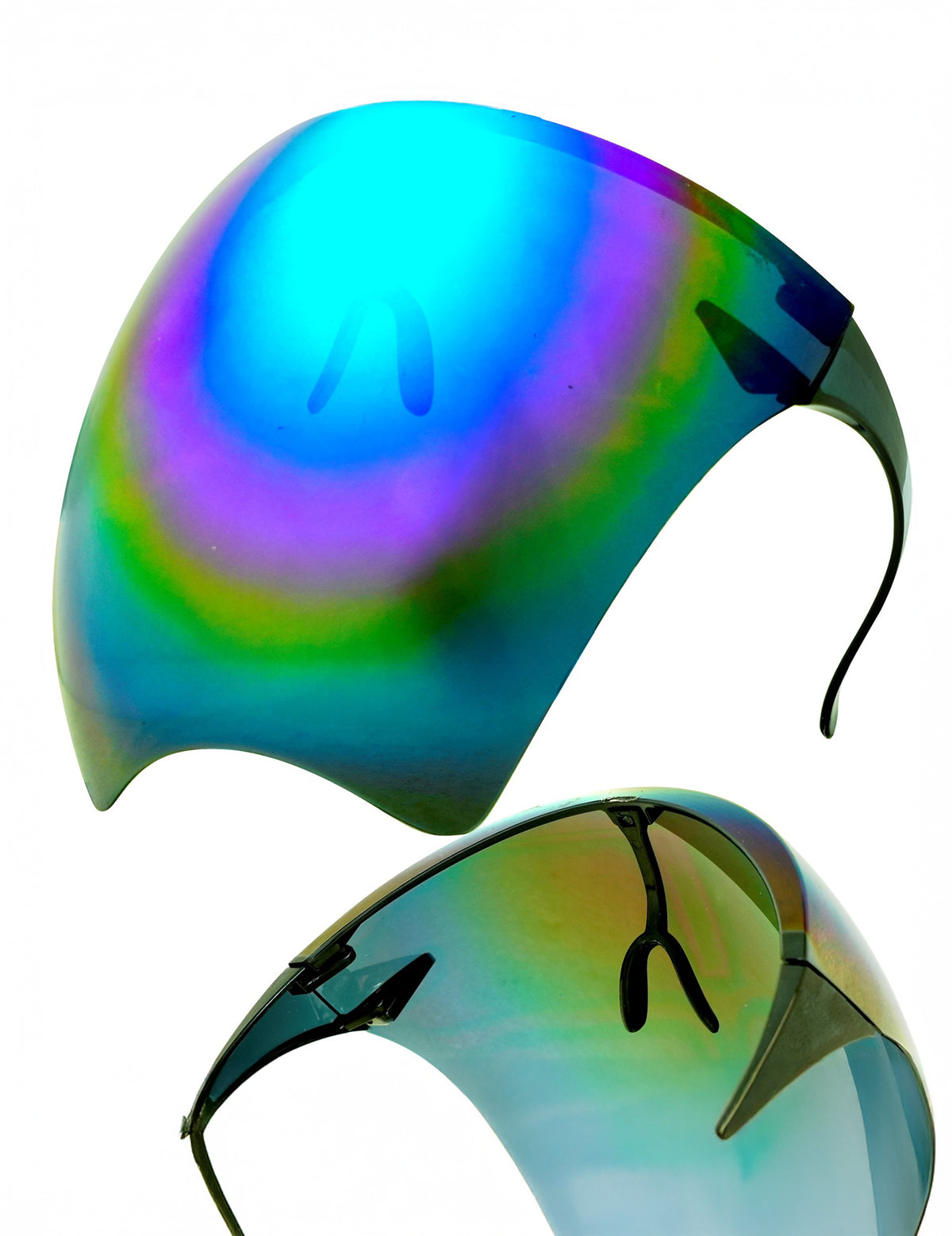 Vues du dessus et de l'intérieur du masque futuriste à reflets