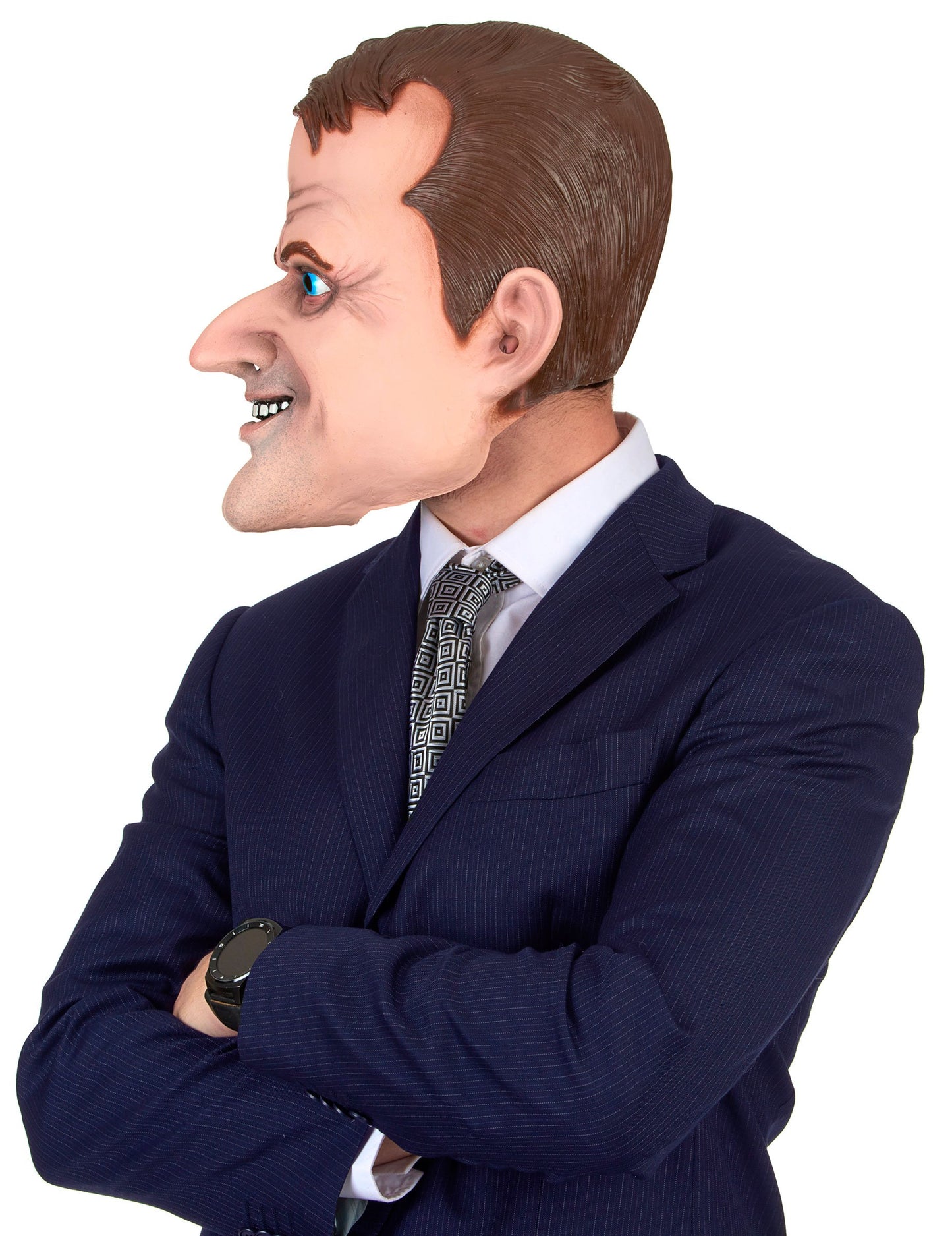 Vue de profil du masque humoristique en latex Emmanuel