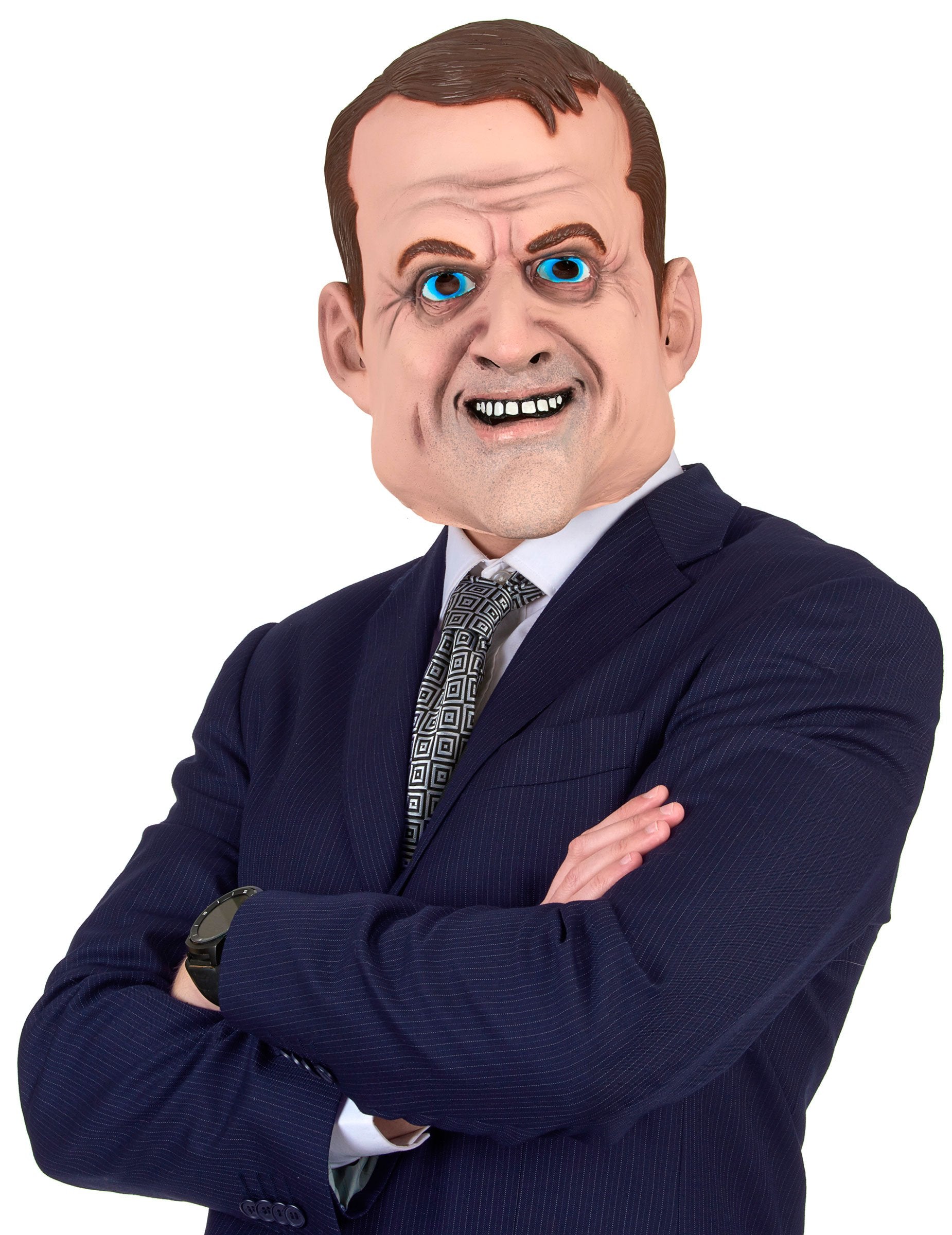 Masque humoristique en latex Emmanuel pour adulte chair aux yeux bleus