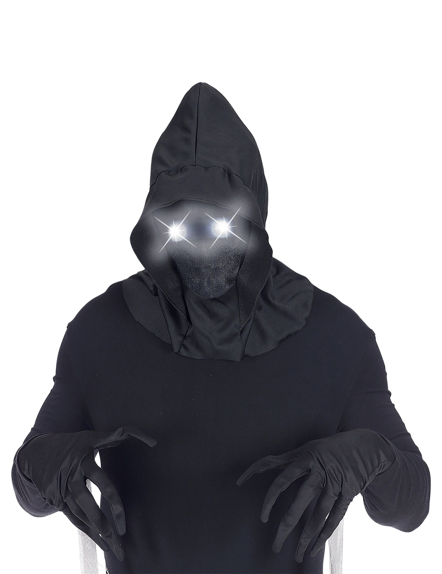 Masque intégral à capuche visage invisible et yeux lumineux pour adulte blanc