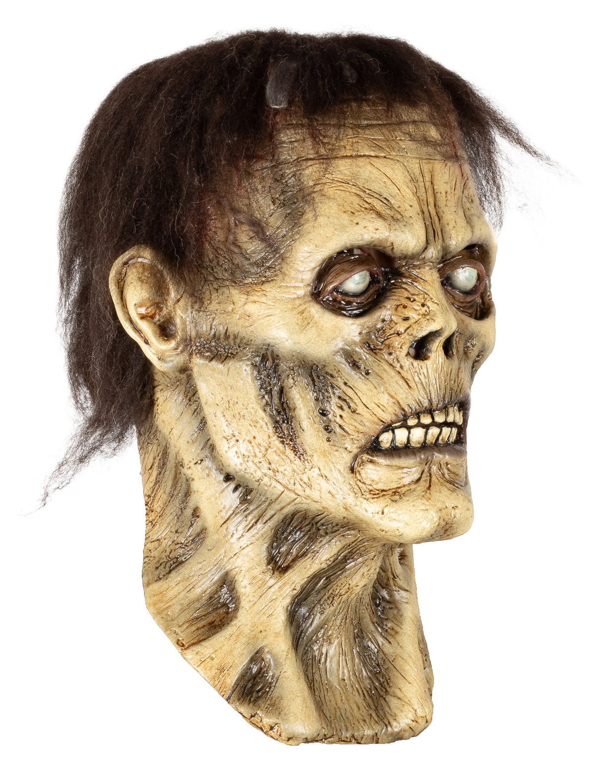Masque intégral monstre Frankenstein zombie pour adulte beige et marron avec cheveux