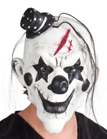 Masque latex clown psycho noir et blanc avec cheveux
