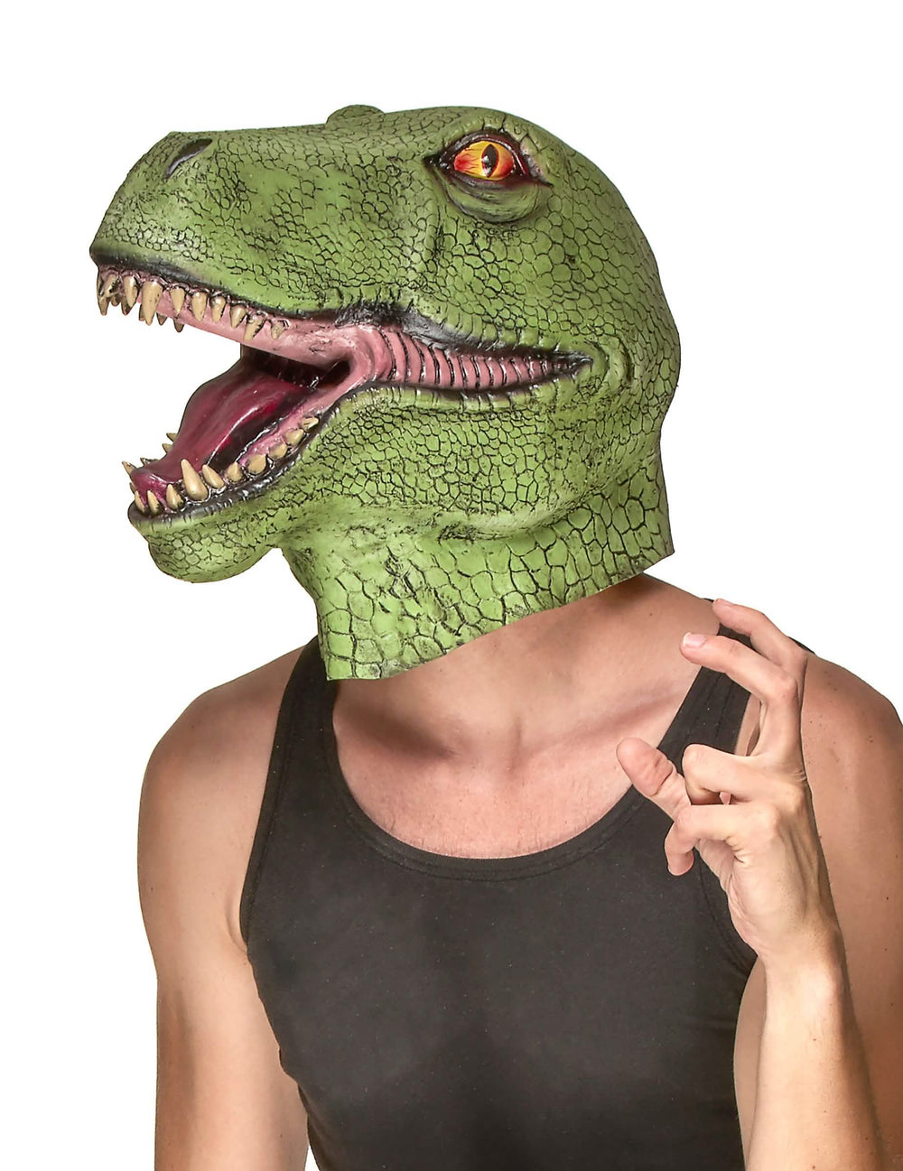 lateksna maska dinozaver za odrasli zelena z odprtim gobcem