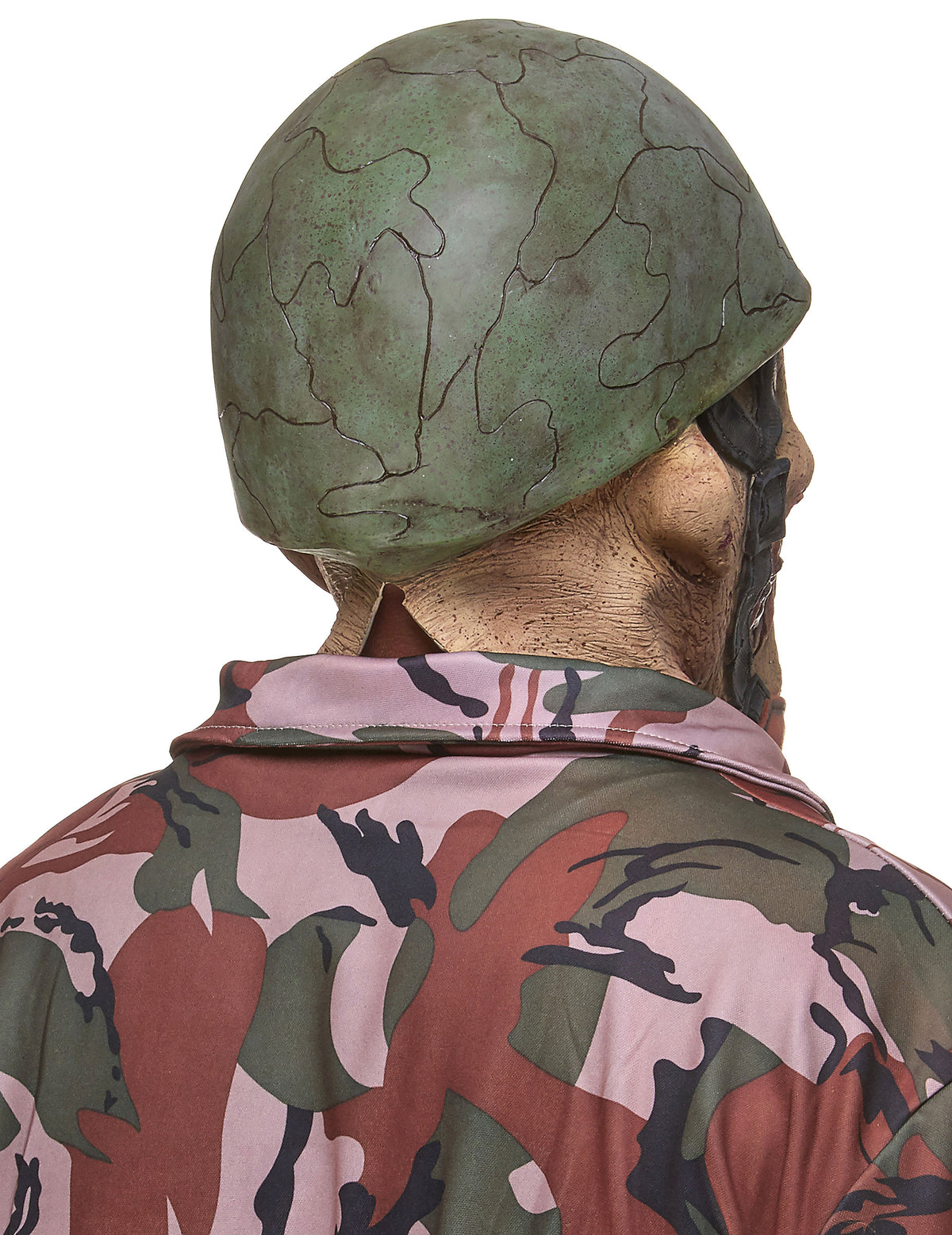Vue de dos du masque latex soldat zombie pour adulte