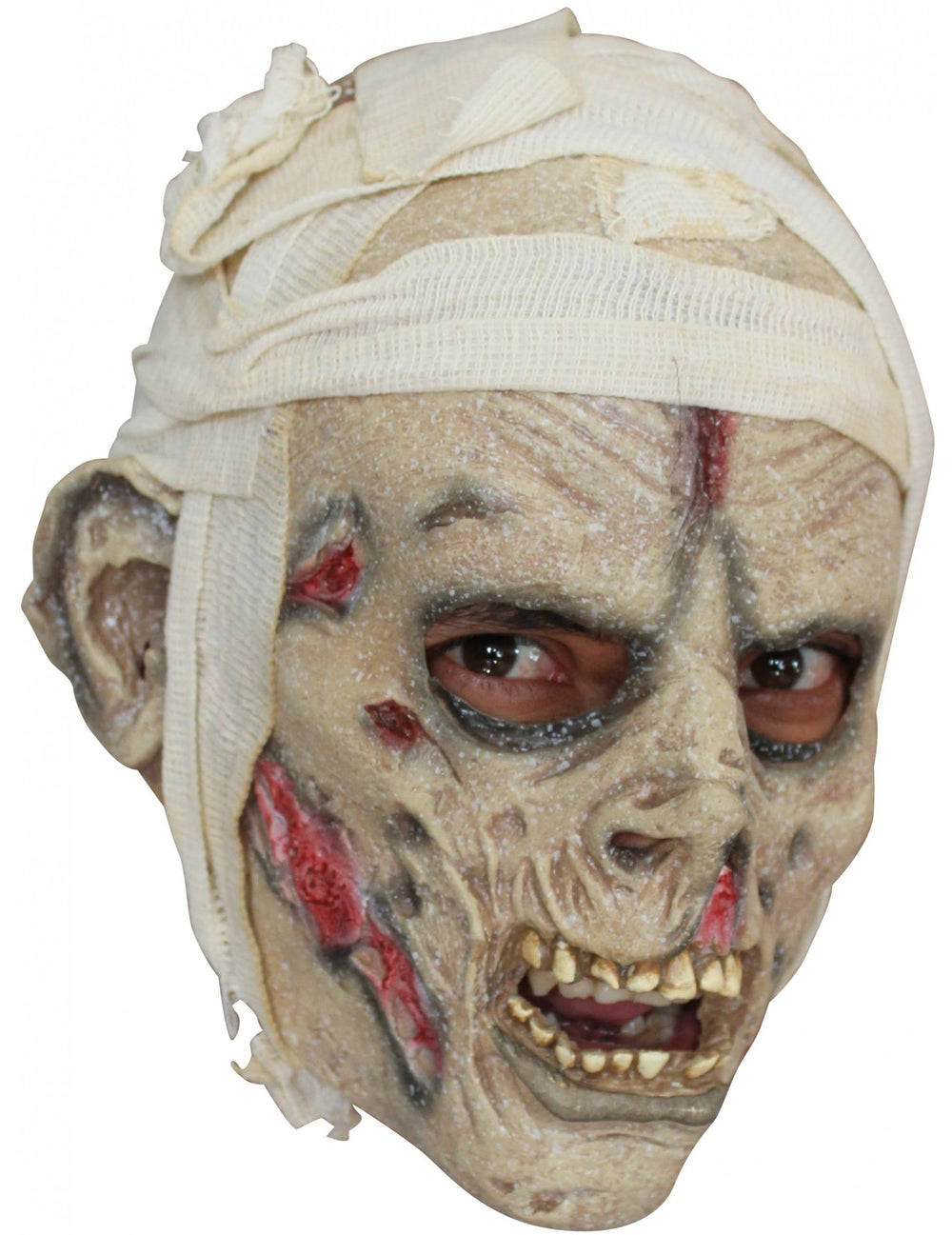 Masque de momie effrayante pour adulte beige avec bandages et blessures sanglantes