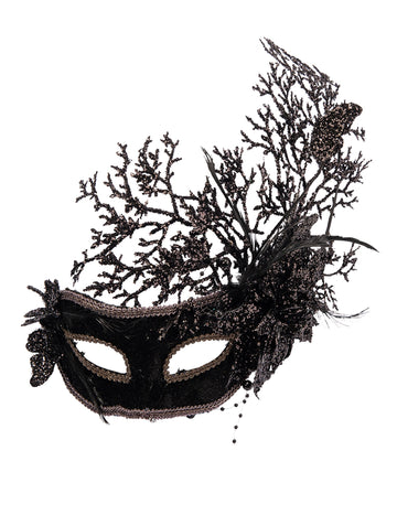 Črna maska z ženskimi rožami