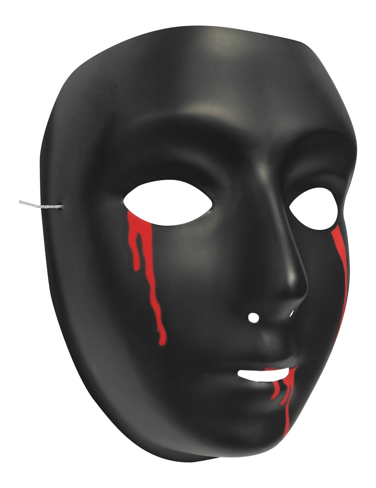 Pogled s profila na črno halloween masko za ženska z krvavimi solzami