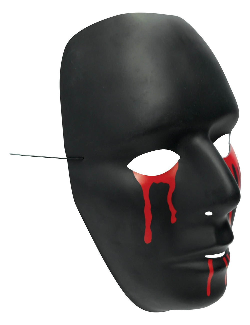 Pogled od treh četrtin na črno halloween masko za ženska z krvavimi solzami