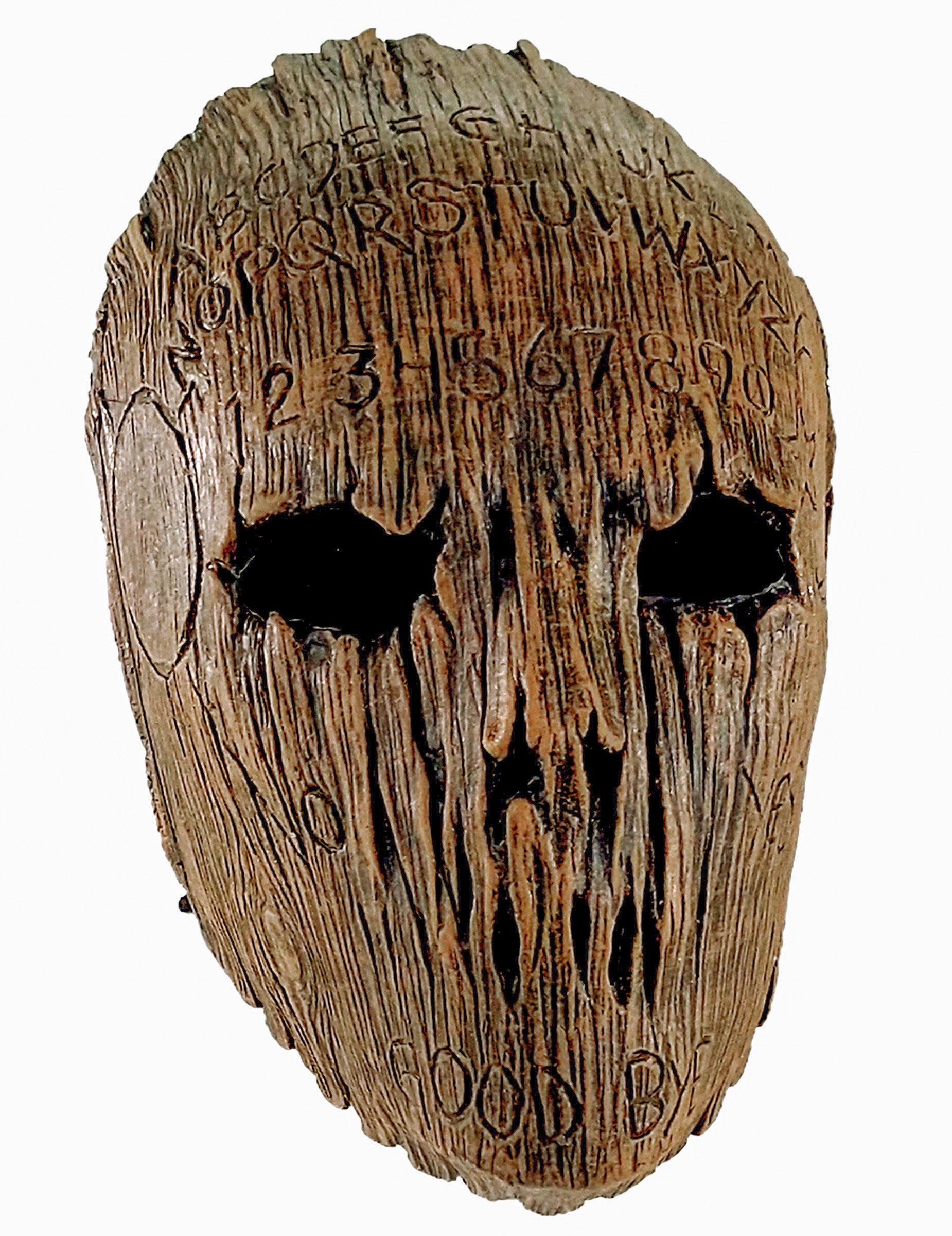 Masque Ouija pour adulte marron effet bois sculpté avec lettres et chiffres