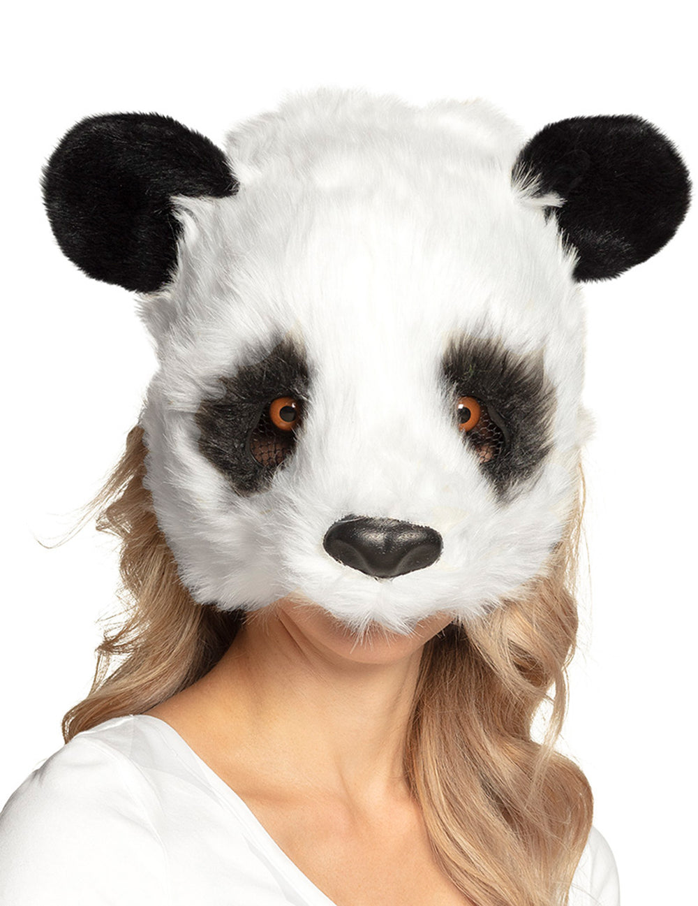 Masque panda réaliste pour adulte noir et blanc en fausse fourrure