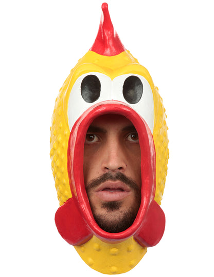 Gros plan sur l'ouverture faciale du masque de poulet