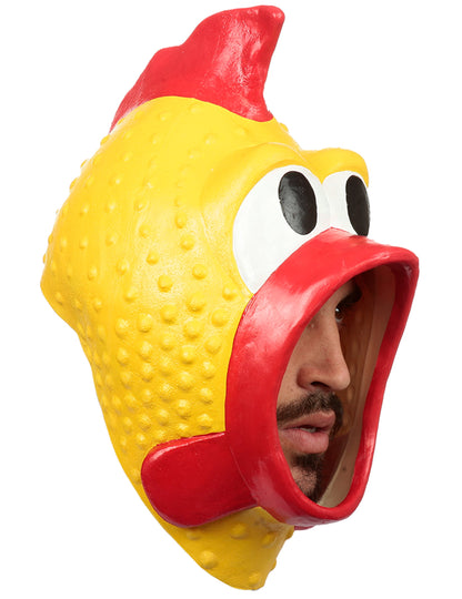 Masque de poulet pour adulte jaune et rouge en plastique avec crête