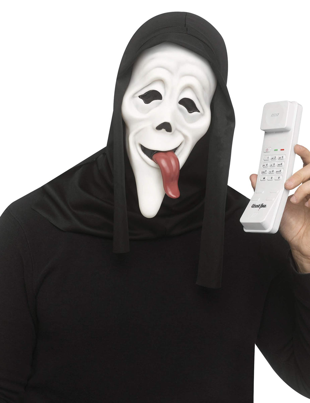 Masque et téléphone sonore Scary Movie pour adulte blanc avec langue pendante