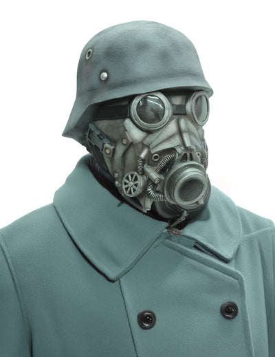 Masque soldat chimique pour adulte gris avec casque et lunettes
