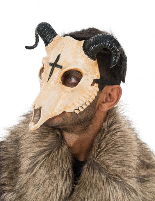 Vue de profil du masque squelette démon à cornes