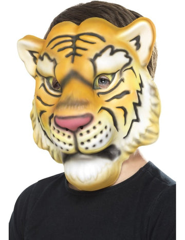Masque tête de tigre pour enfant orange et blanc avec rayures noires