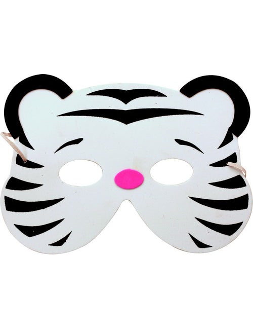 Masque tigre pour enfant blanc avec rayures noires et nez rose