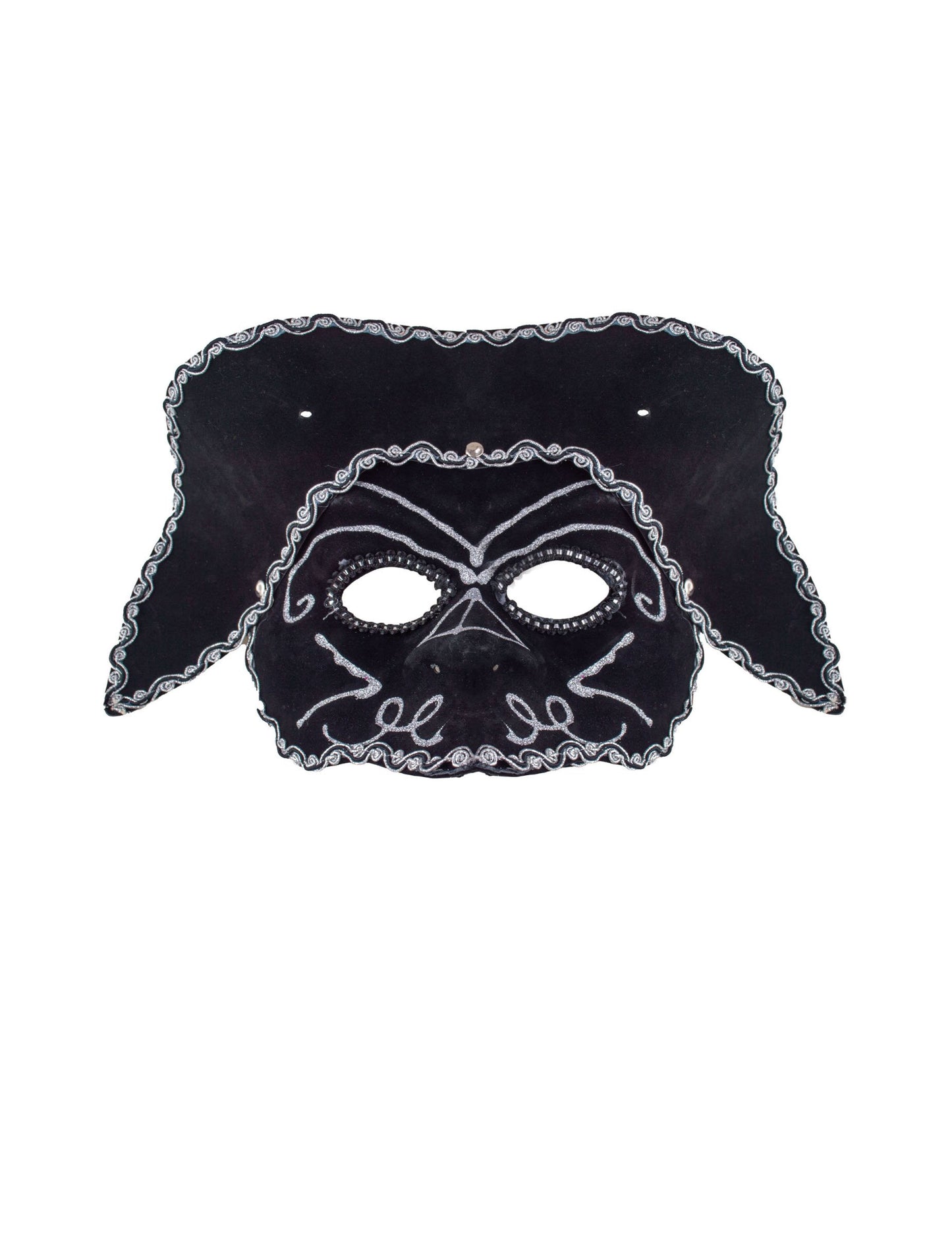 Masque vénitien avec tricorne pour adulte noir avec motifs argentés