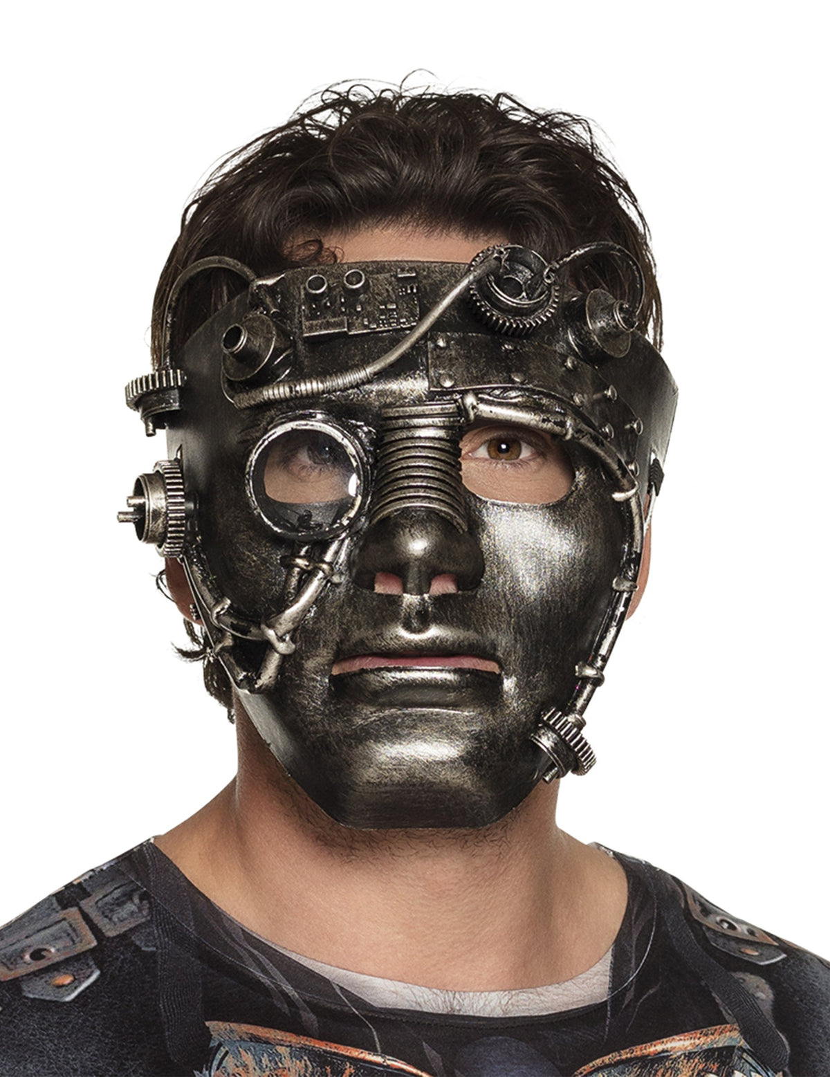 Kromirana steampunk maska za obraz za odrasle z mehanskimi detajli