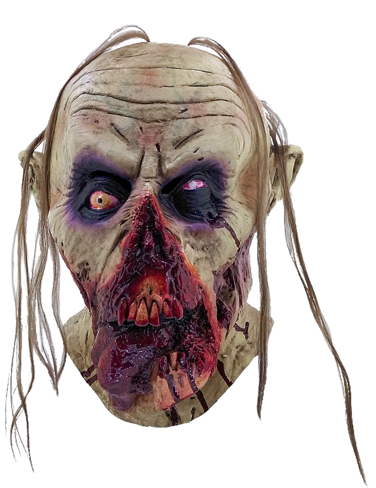 Gros plan sur le visage décomposé du masque zombie sanglant