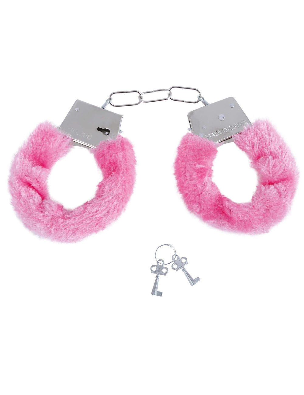 Menottes en fourrure pour adulte rose avec clés