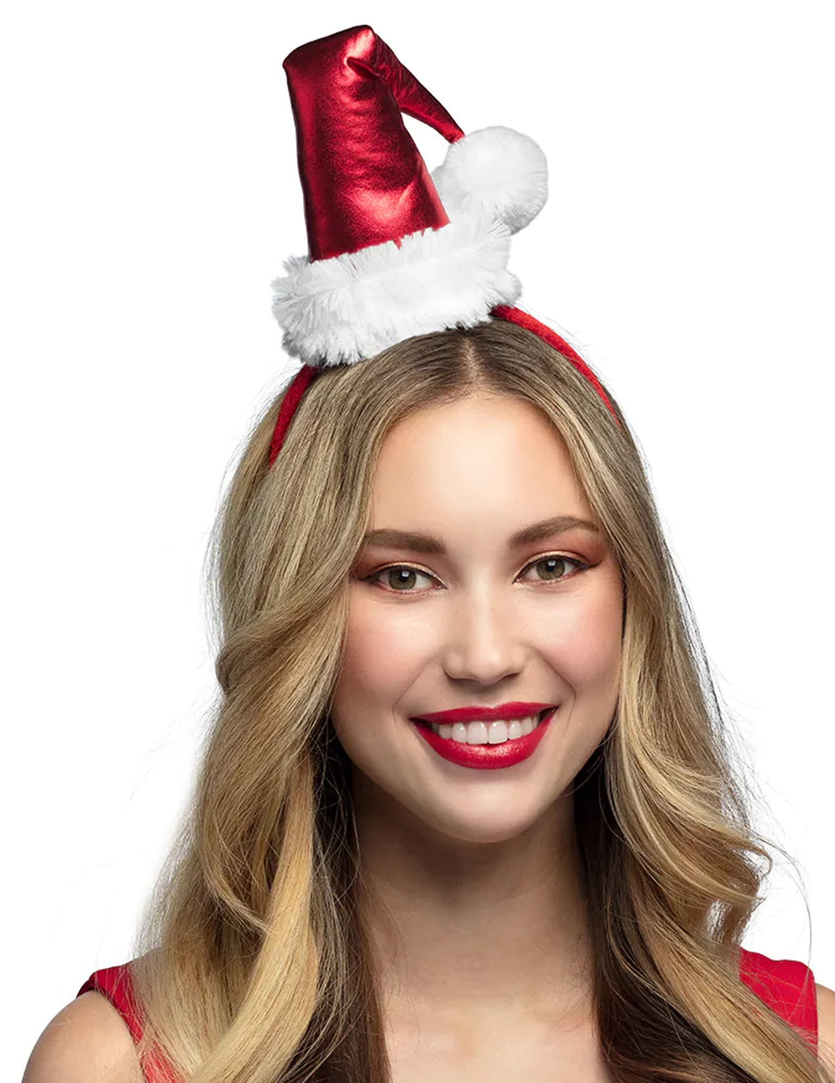 Mini bonnet de Noël métallisé pour adulte rouge et blanc