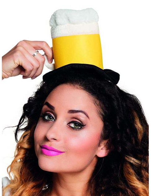 Mini chapeau chope de bière pour adulte jaune et blanc avec mousse