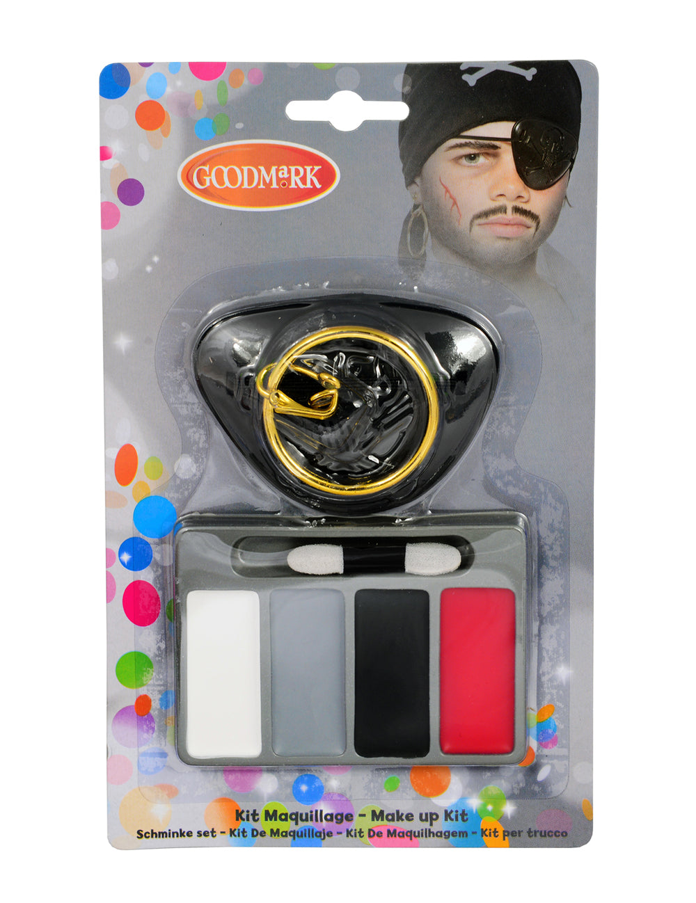 Détail du packaging et des accessoires du mini kit maquillage pirate