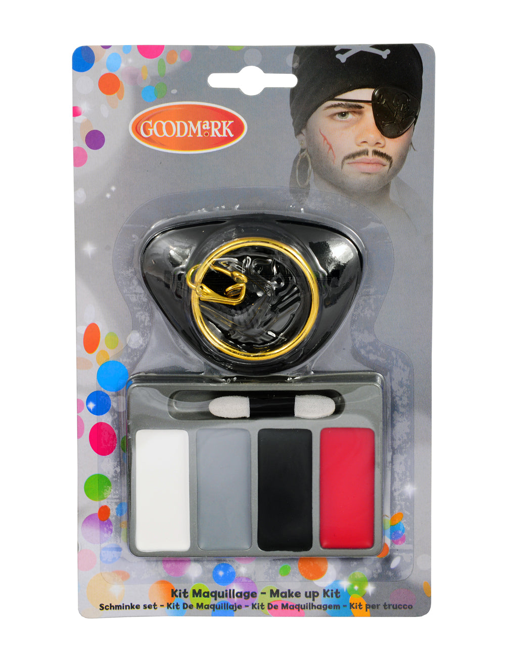Détail du packaging et des accessoires du mini kit maquillage pirate
