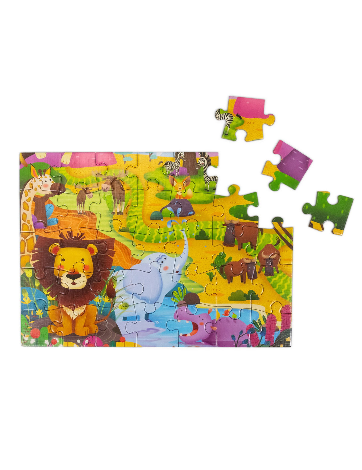 Détail des pièces à assembler du petit puzzle thèmes dinosaures espace et animaux pour enfant