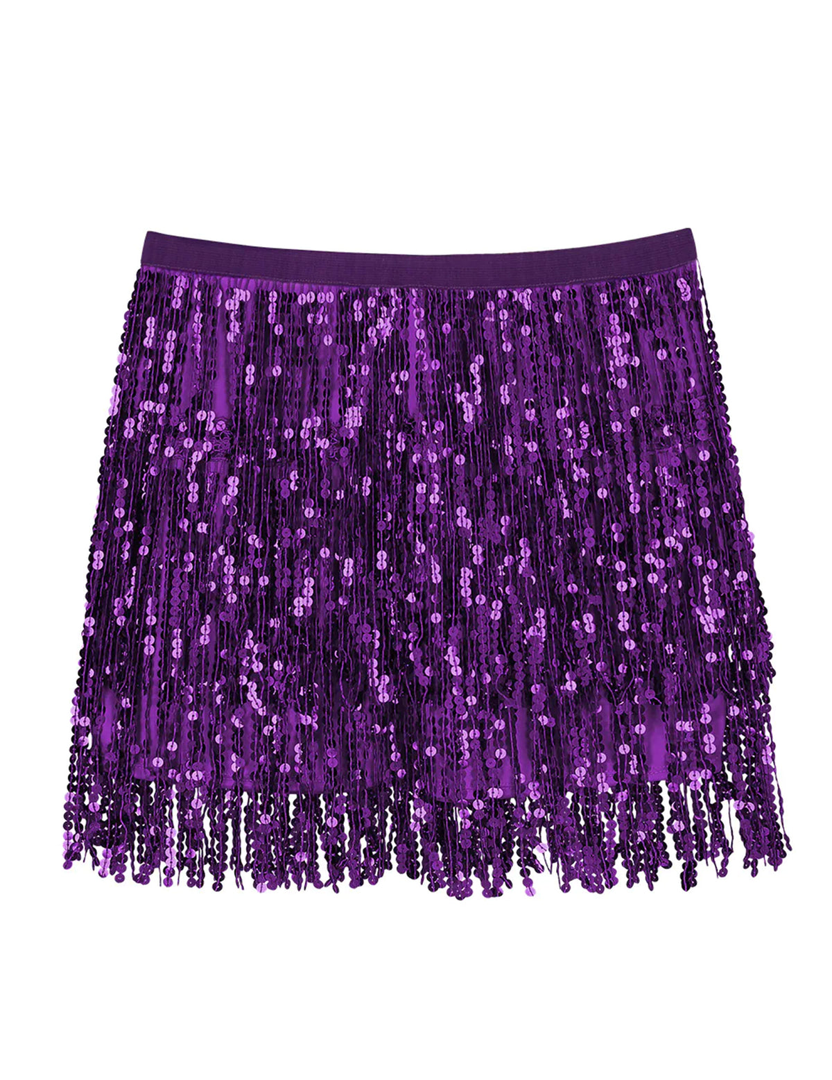Détail des franges de la minijupe à paillettes pour femme