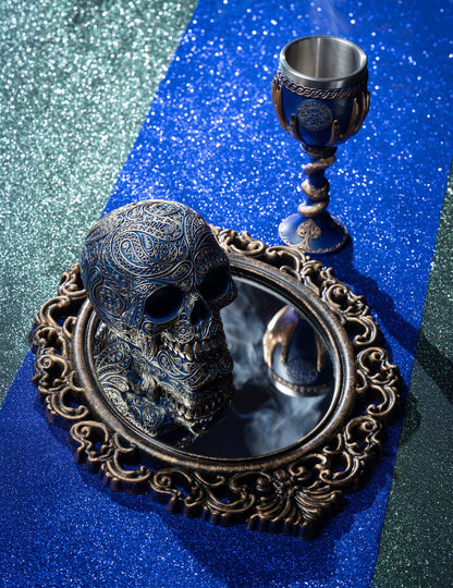 Črno in starinsko bronasto ogledalo, 40 cm