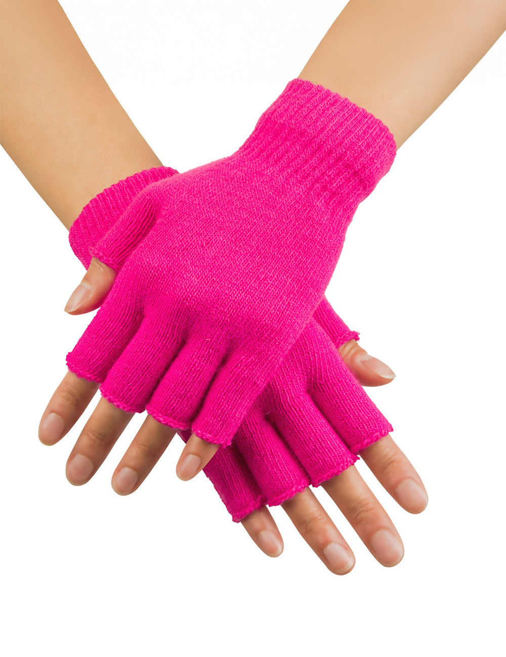 Vue détaillée des mitaines courtes pour adulte rose fluo