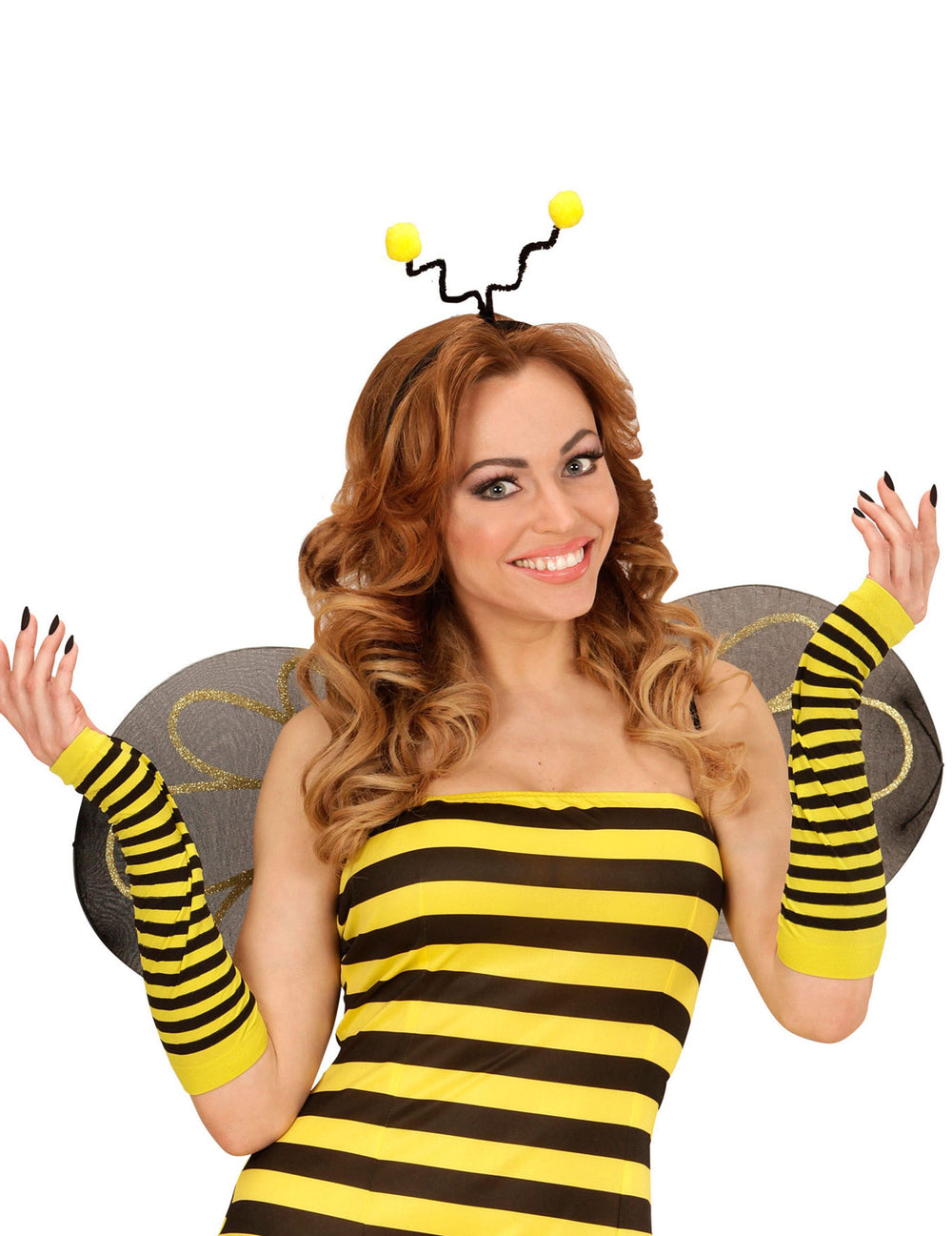 Mitaines longues abeille pour adulte jaunes et noires à rayures