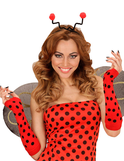 Mitaines longues coccinelle pour adulte rouge à pois noirs