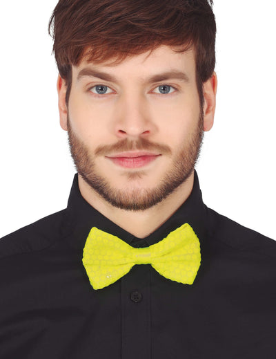Nœud papillon à sequins pour adulte jaune néon