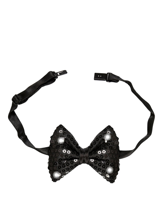 Détail du système d'attache du noeud papillon à sequins et LED clignotantes pour adulte noir