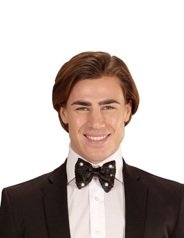 Noeud papillon noir avec sequins et LED clignotantes pour adulte noir brillant