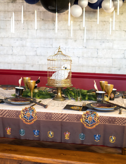 Nappe en papier Carte du Maraudeur Harry Potter pour fête bordeaux et beige avec blasons