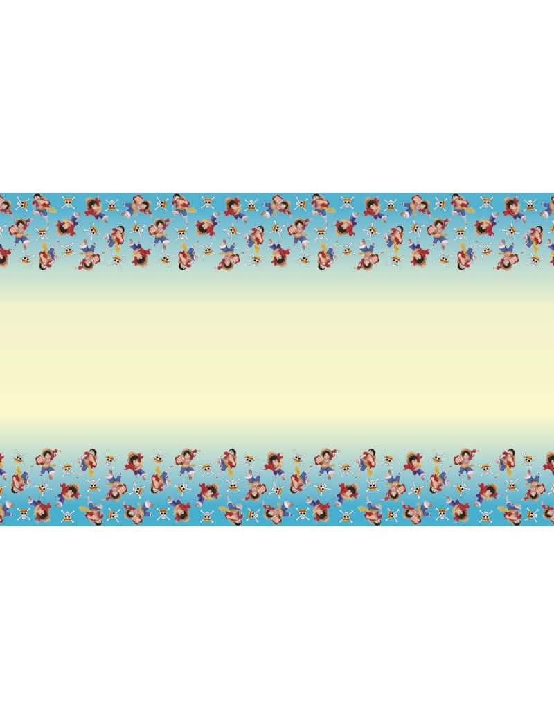 Nappe en papier recyclable One Piece pour fête bleue et jaune avec motifs Luffy
