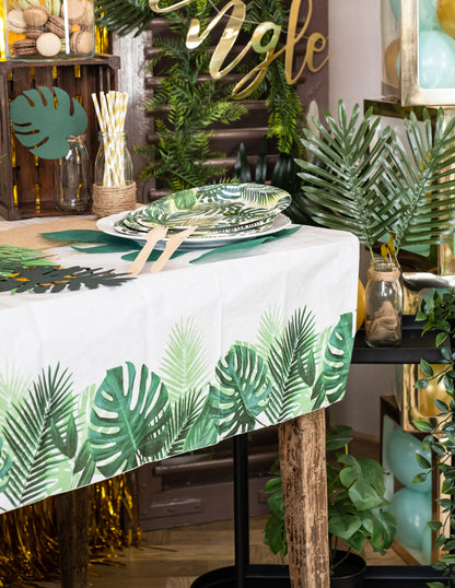 Tropski belo-zelen papirnati prt 180 x 120 cm