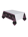 Nappe en plastique célébration pétillante Happy Birthday pour anniversaire rose et noir