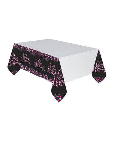 Bleščeč roza praznični plastični prt 120 x 180 cm Vse najboljše za rojstni dan!