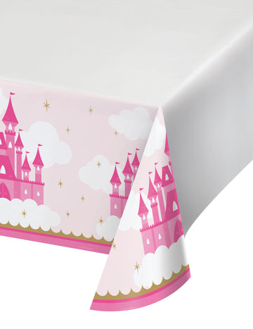 Plastični prt z motivom princesinega gradu 122 x 223 cm roza in zlato